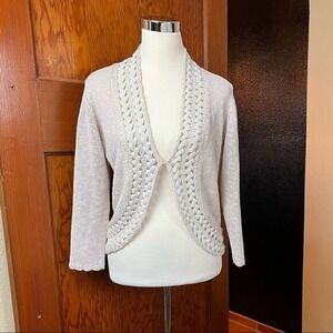 Coldwater Creek Linen Blend Loose Knit Woven Cardigan Sz Small Quiet Modest Boho